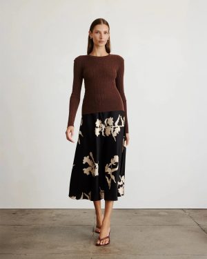 Crew Neck Kayden Knit Top Chocolate Melange