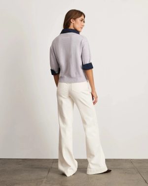 Esme Sweater Top Light Heather Gray/Maritime Blue